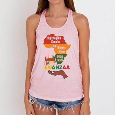 Happy Kwanzaa  7 Principles Of Kwanzaa  Women's Knotted Racerback Tank