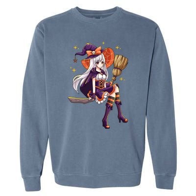 Halloween Kawaii Anime Manga Witch Wo Girl Garment-Dyed Sweatshirt