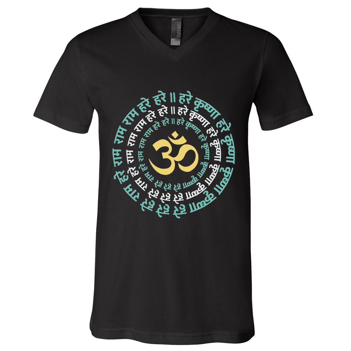 Hare Krishna Aum Om Mantra Symbol Chanting Hinduism V-Neck T-Shirt
