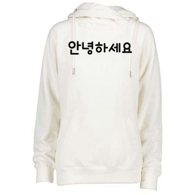 HELLO Korean Annyeonghaseyo Word Womens Funnel Neck Pullover Hood