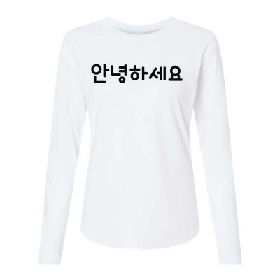 HELLO Korean Annyeonghaseyo Word Womens Cotton Relaxed Long Sleeve T-Shirt