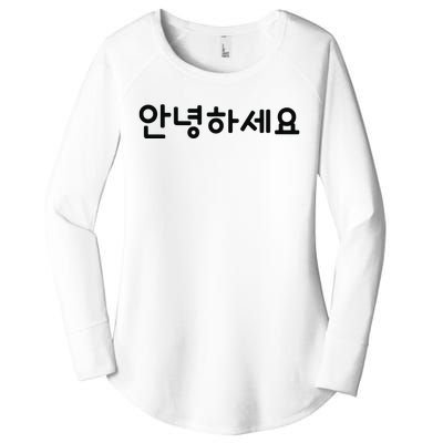 HELLO Korean Annyeonghaseyo Word Women's Perfect Tri Tunic Long Sleeve Shirt