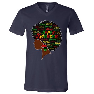 Happy Kwanzaa African Pride Black Woman Seven Principles V-Neck T-Shirt