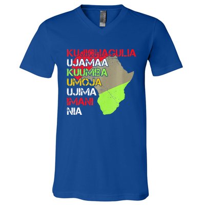 Happy Kwanzaa Africa Map 7 Seven Principles Celebration  V-Neck T-Shirt