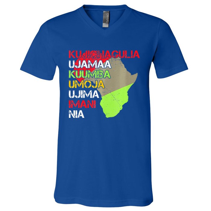 Happy Kwanzaa Africa Map 7 Seven Principles Celebration  V-Neck T-Shirt