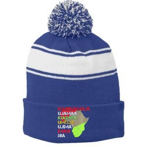 Happy Kwanzaa Africa Map 7 Seven Principles Celebration  Stripe Pom Pom Beanie