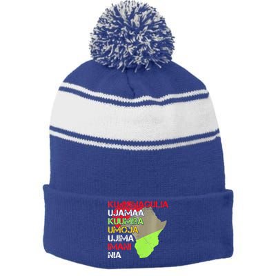 Happy Kwanzaa Africa Map 7 Seven Principles Celebration  Stripe Pom Pom Beanie