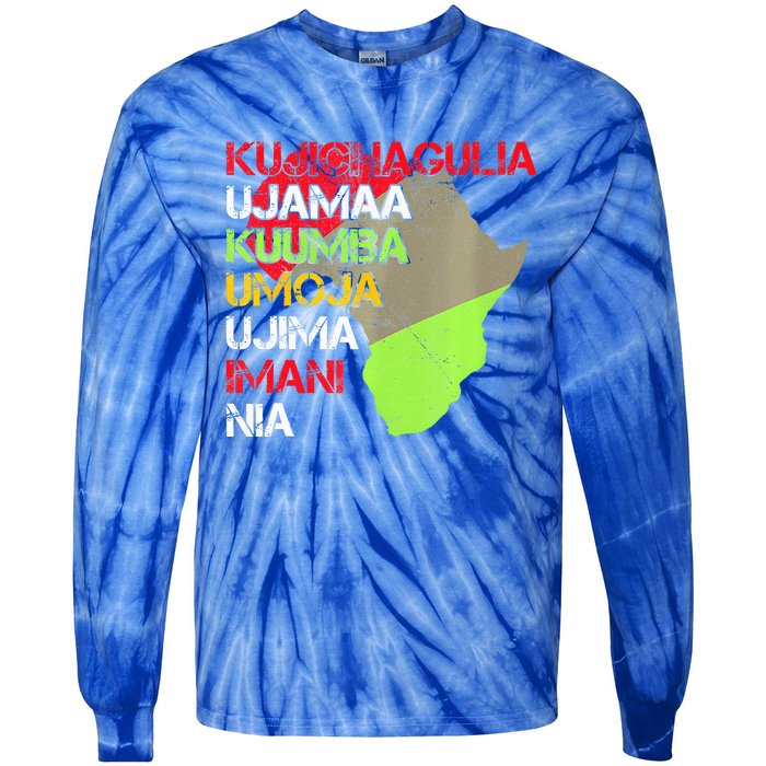 Happy Kwanzaa Africa Map 7 Seven Principles Celebration  Tie-Dye Long Sleeve Shirt