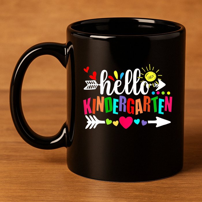 Hello Kindergarten Back To School Teachers First Day 11oz C Handle Ceramic Mug