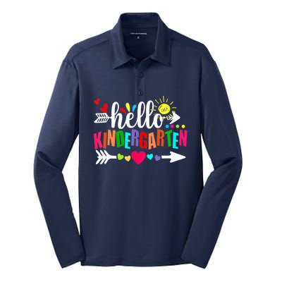 Hello Kindergarten Back To School Teachers First Day Silk Touch Performance Long Sleeve Polo