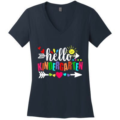 Hello Kindergarten Back To School Teachers First Day Women's V-Neck T-Shirt