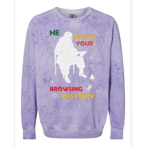 He Knows Browsing History Christmas Funny Santa Lover Colorblast Crewneck Sweatshirt