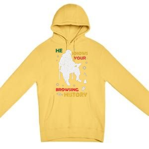 He Knows Browsing History Christmas Funny Santa Lover Premium Pullover Hoodie