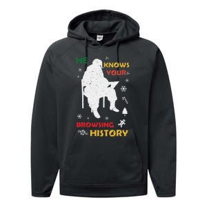 He Knows Browsing History Christmas Funny Santa Lover Performance Fleece Hoodie