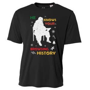 He Knows Browsing History Christmas Funny Santa Lover Cooling Performance Crew T-Shirt