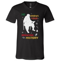 He Knows Browsing History Christmas Funny Santa Lover V-Neck T-Shirt