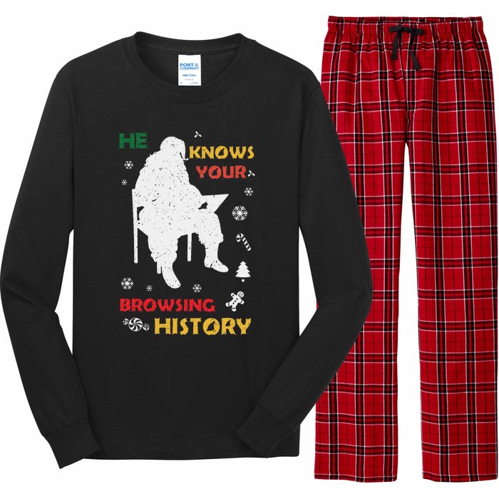 He Knows Browsing History Christmas Funny Santa Lover Long Sleeve Pajama Set