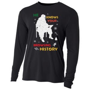 He Knows Browsing History Christmas Funny Santa Lover Cooling Performance Long Sleeve Crew