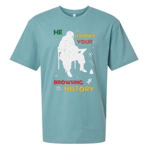 He Knows Browsing History Christmas Funny Santa Lover Sueded Cloud Jersey T-Shirt