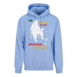 He Knows Browsing History Christmas Funny Santa Lover Unisex Surf Hoodie