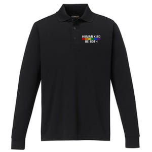 Human Kind Be Both LGBTQ Ally Pride Rainbow Positive Message Performance Long Sleeve Polo