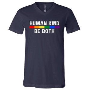 Human Kind Be Both LGBTQ Ally Pride Rainbow Positive Message V-Neck T-Shirt