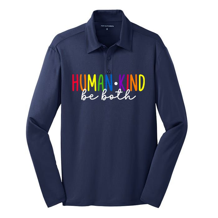 Human Kind Be Both LGBTQ Ally Pride Rainbow Positive Message Silk Touch Performance Long Sleeve Polo