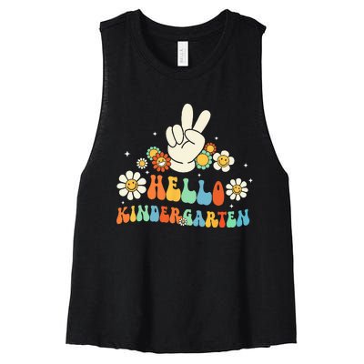 Hello Kindergarten Back to School Kindergarten Teacher Women's Racerback Cropped Tank