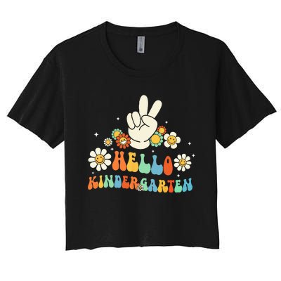 Hello Kindergarten Back to School Kindergarten Teacher Women's Crop Top Tee