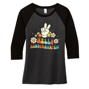 Hello Kindergarten Back to School Kindergarten Teacher Women's Tri-Blend 3/4-Sleeve Raglan Shirt