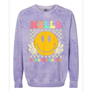 Hello Kindergarten Back To School Groovy Teacher Student Colorblast Crewneck Sweatshirt