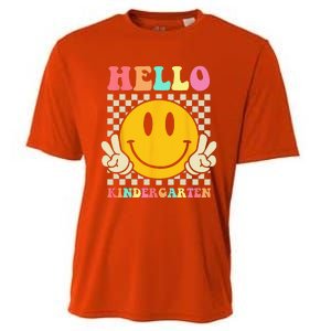 Hello Kindergarten Back To School Groovy Teacher Student Cooling Performance Crew T-Shirt