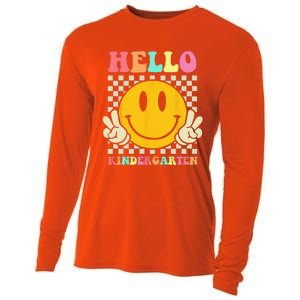 Hello Kindergarten Back To School Groovy Teacher Student Cooling Performance Long Sleeve Crew