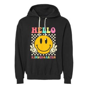 Hello Kindergarten Back To School Groovy Teacher Student Garment-Dyed Fleece Hoodie