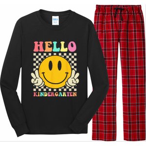 Hello Kindergarten Back To School Groovy Teacher Student Long Sleeve Pajama Set