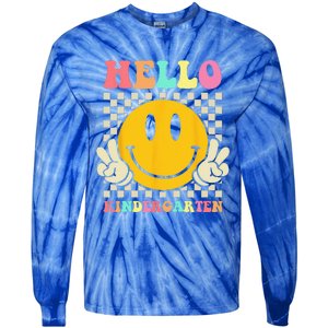 Hello Kindergarten Back To School Groovy Teacher Student Tie-Dye Long Sleeve Shirt