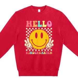 Hello Kindergarten Back To School Groovy Teacher Student Premium Crewneck Sweatshirt