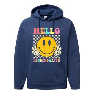 Hello Kindergarten Back To School Groovy Teacher Student Performance Fleece Hoodie