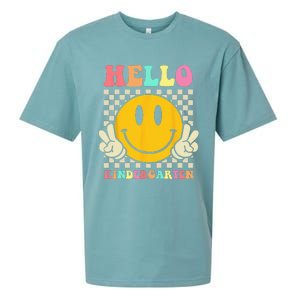 Hello Kindergarten Back To School Groovy Teacher Student Sueded Cloud Jersey T-Shirt