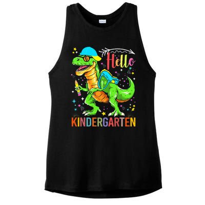 Hello Kindergarten Back To School Dinosaur Design. Ladies PosiCharge Tri-Blend Wicking Tank