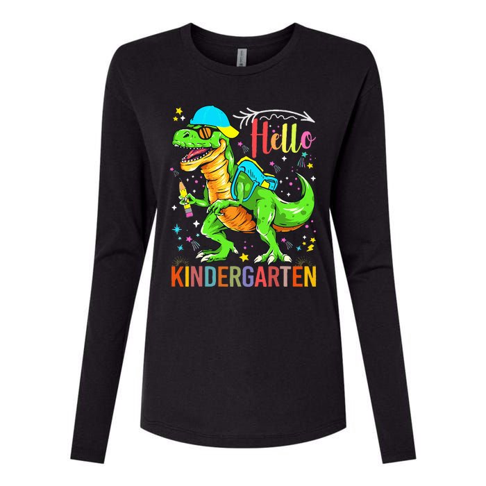 Hello Kindergarten Back To School Dinosaur Design. Womens Cotton Relaxed Long Sleeve T-Shirt