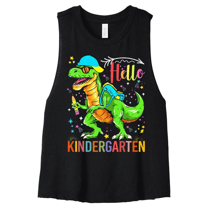 Hello Kindergarten Back To School Dinosaur Design. Women's Racerback Cropped Tank