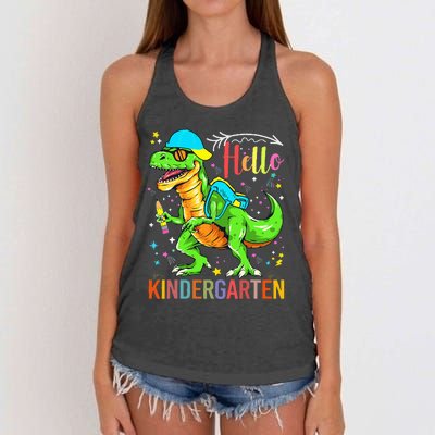 Hello Kindergarten Back To School Dinosaur Design. Women's Knotted Racerback Tank