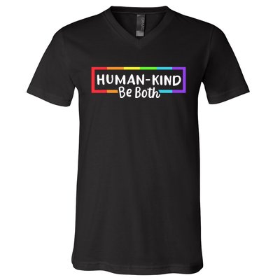 Human Kind Be Both Rainbow Flag Pride Month Ally V-Neck T-Shirt