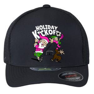 Holiday Kickoff Christmas Santa Elf Reindeer Funny Soccer Flexfit Unipanel Trucker Cap