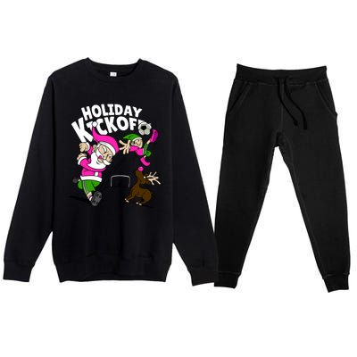 Holiday Kickoff Christmas Santa Elf Reindeer Funny Soccer Premium Crewneck Sweatsuit Set