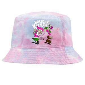 Holiday Kickoff Christmas Santa Elf Reindeer Funny Soccer Tie-Dyed Bucket Hat