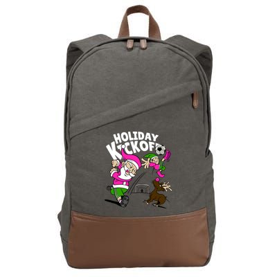 Holiday Kickoff Christmas Santa Elf Reindeer Funny Soccer Cotton Canvas Backpack