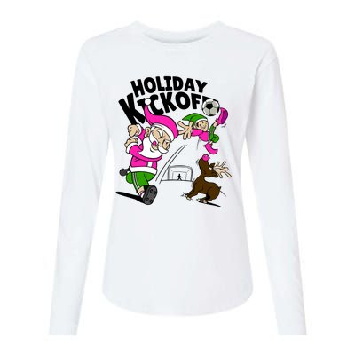 Holiday Kickoff Christmas Santa Elf Reindeer Funny Soccer Womens Cotton Relaxed Long Sleeve T-Shirt