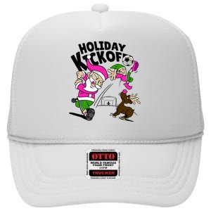 Holiday Kickoff Christmas Santa Elf Reindeer Funny Soccer High Crown Mesh Back Trucker Hat